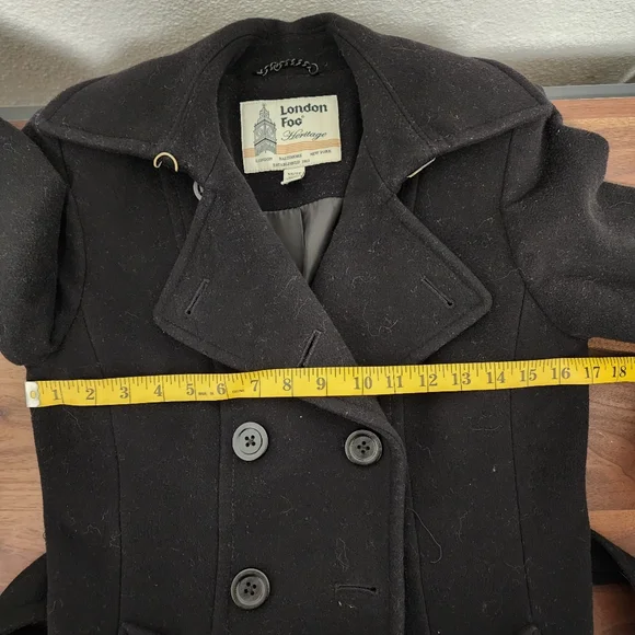 London Fog Heritage Black Wool Blend Trench Coat with Leather Accents - Picture 15 of 16